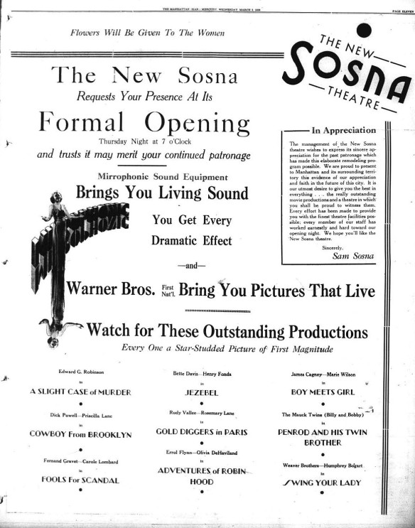 Sosna opens March 4 1938